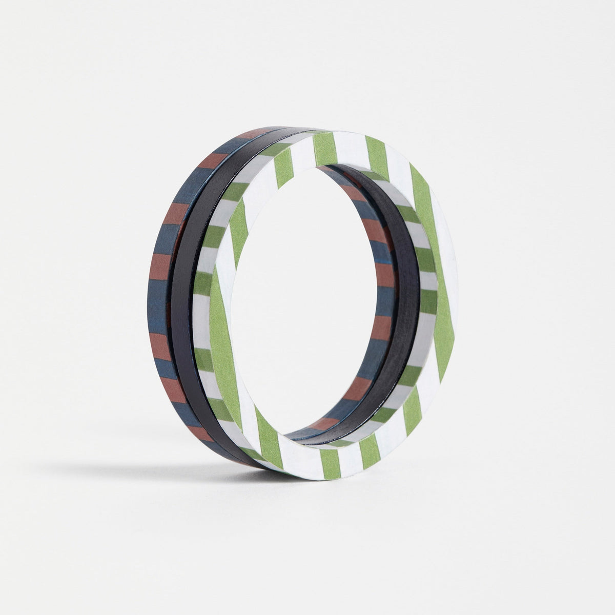 Deca Bangle Set / Green White Stripe