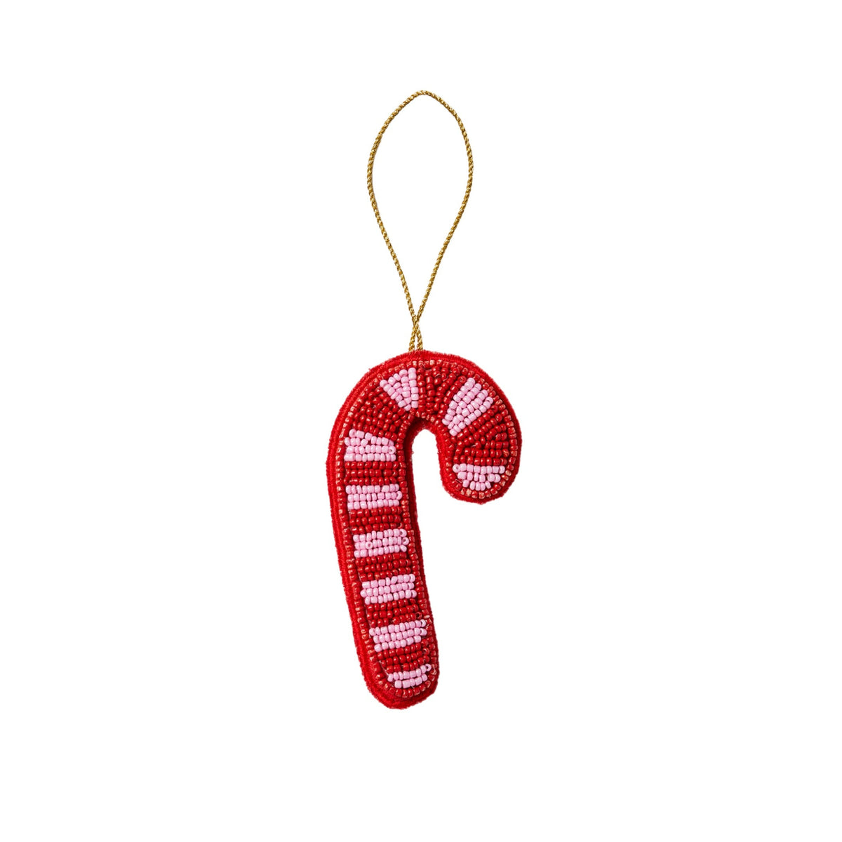 Beaded Candy Cane Christmas Decoration / Red