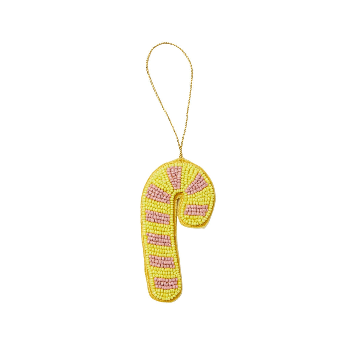 Beaded Candy Cane Christmas Decoration / Yellow