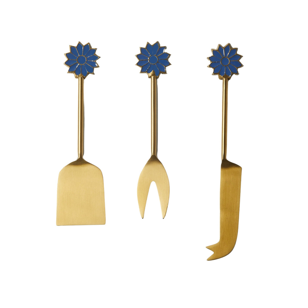 Petal Blue Brass Cheese Knife Set