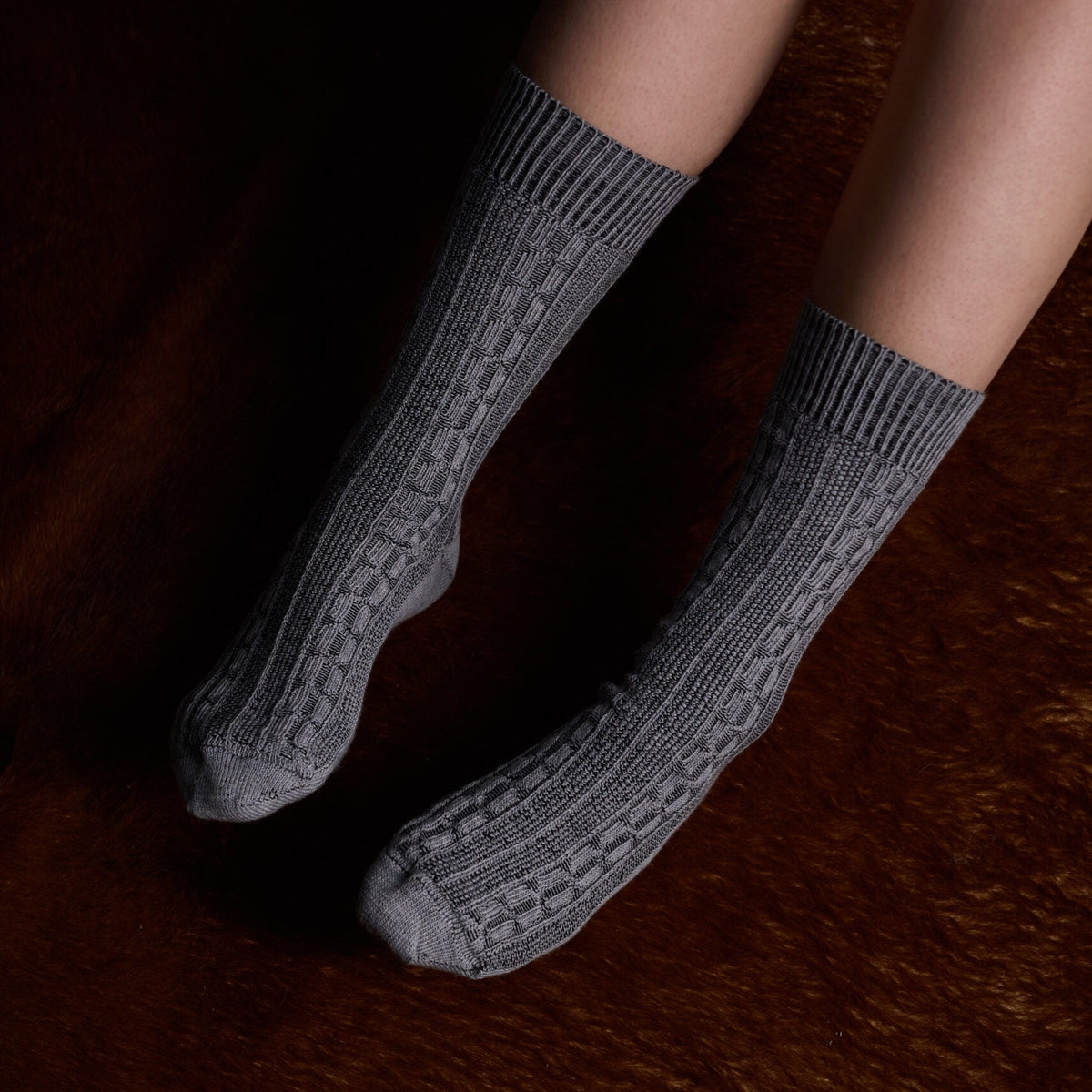 Cable Merino Wool Socks / Silver