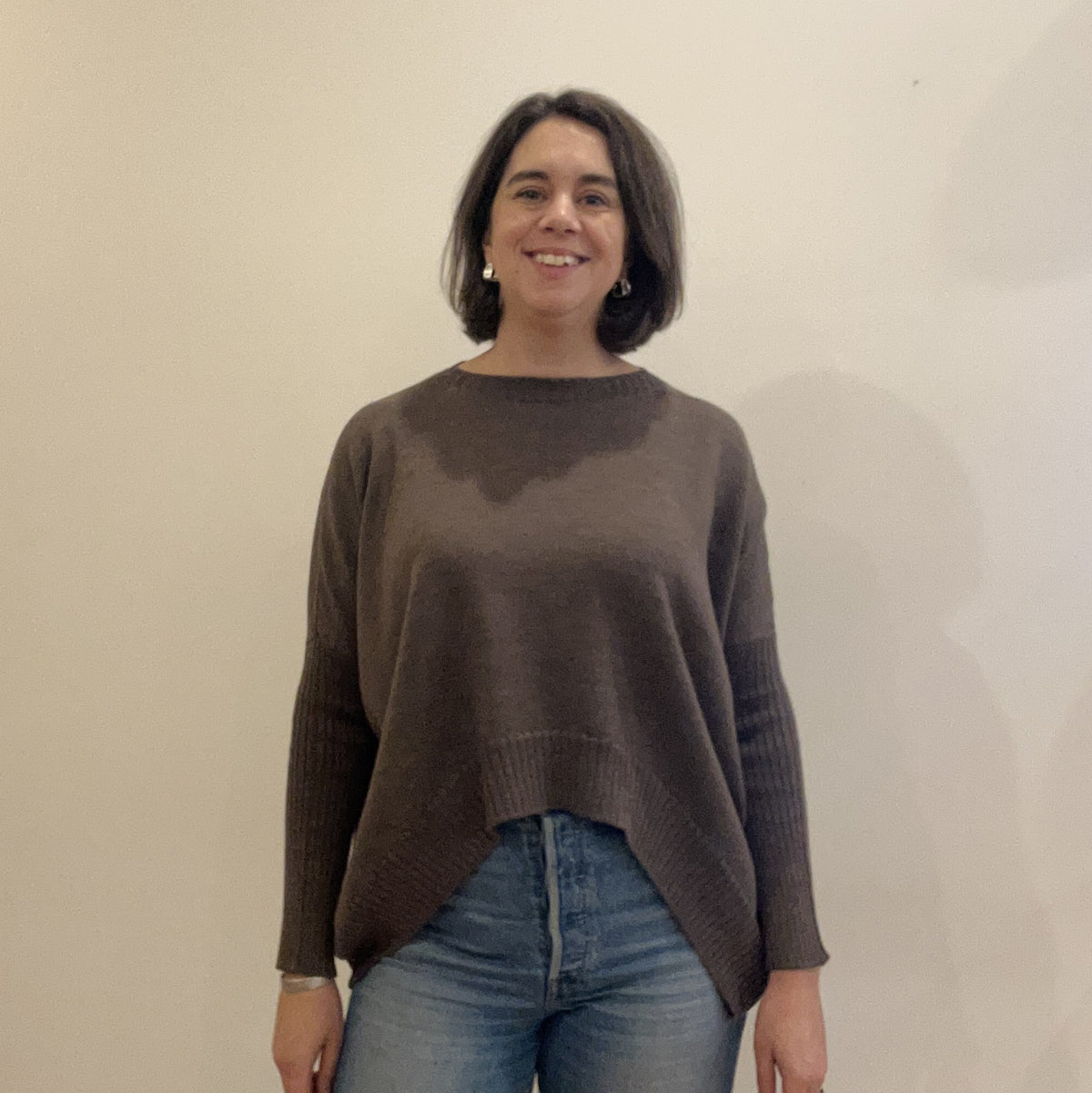 Pure Merino Boxy Crop Knit / Donkey