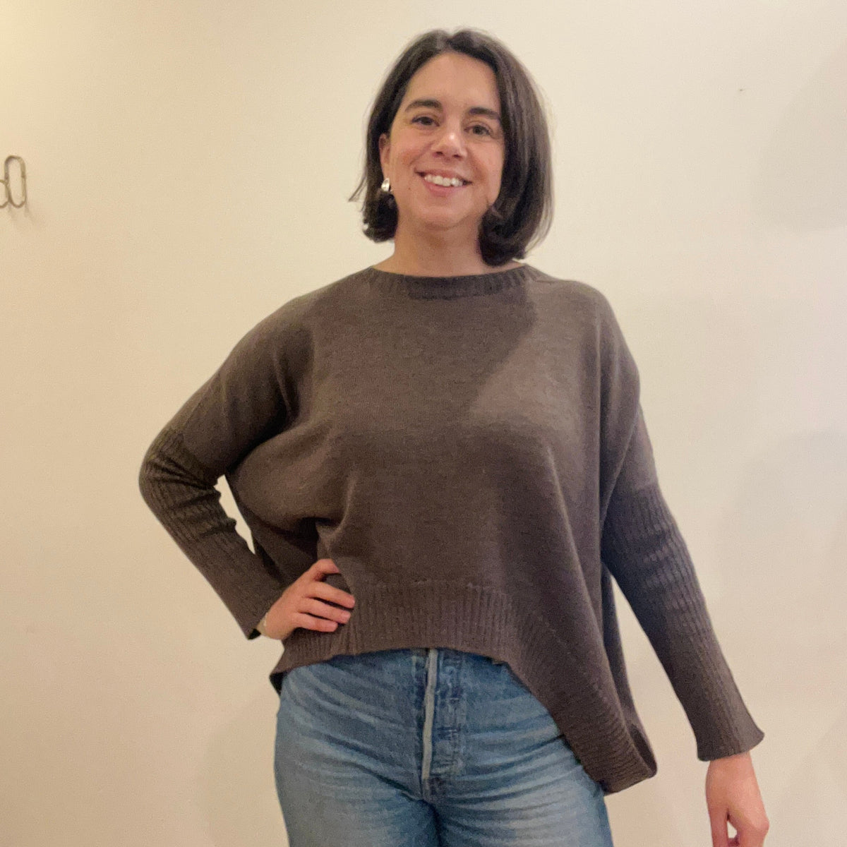 Pure Merino Boxy Crop Knit / Donkey