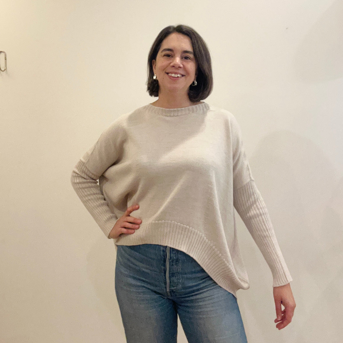 Pure Merino Boxy Crop Knit / Oatmeal