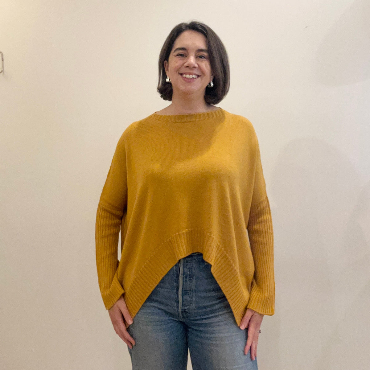 Pure Merino Boxy Crop Knit / Mustard