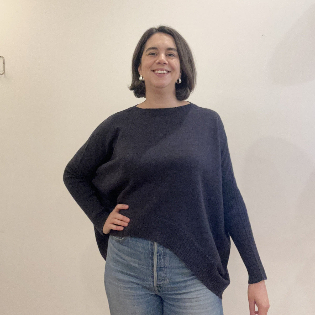 Pure Merino Boxy Crop Knit / Blue Ink