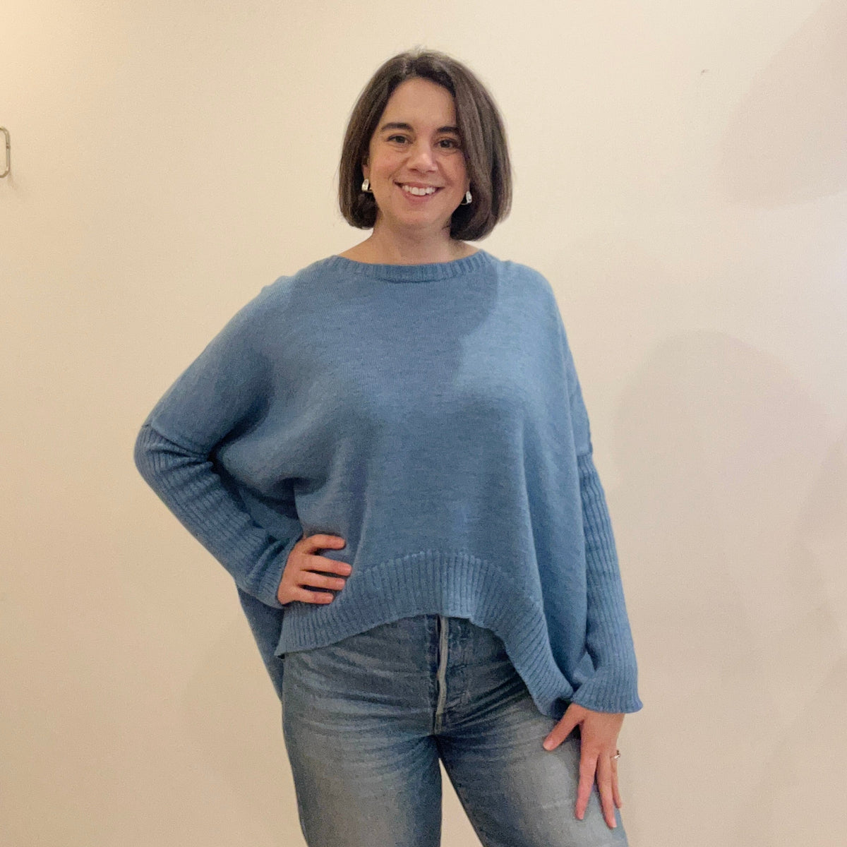 Pure Merino Boxy Crop Knit / Azure