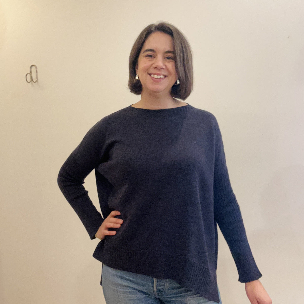 Pure Merino Boxy Split Knit / Blue Ink