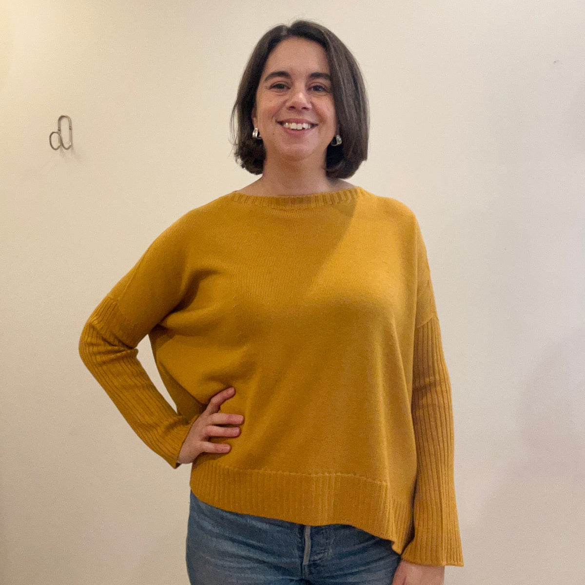 Pure Merino Boxy Split Knit / Mustard
