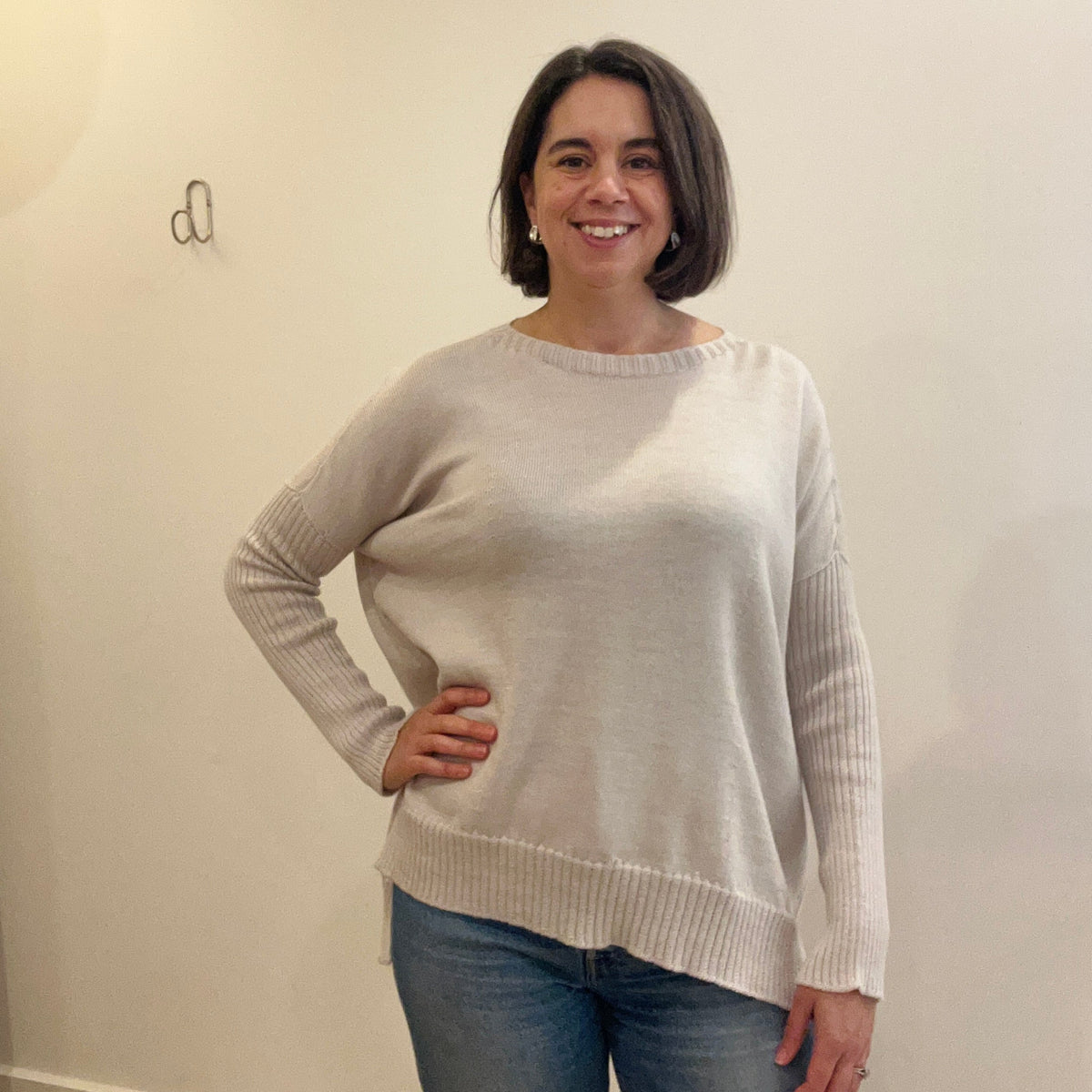 Pure Merino Boxy Split Knit / Oatmeal