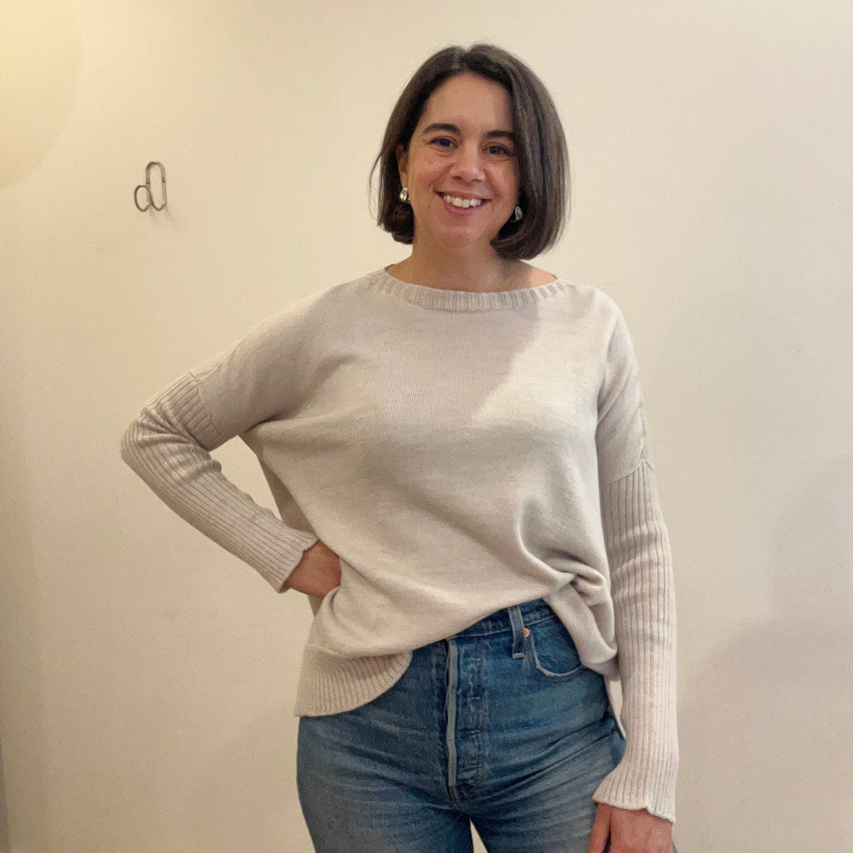 Pure Merino Boxy Split Knit / Oatmeal