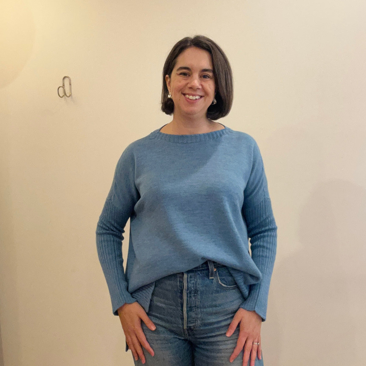 Pure Merino Boxy Split Knit / Azure