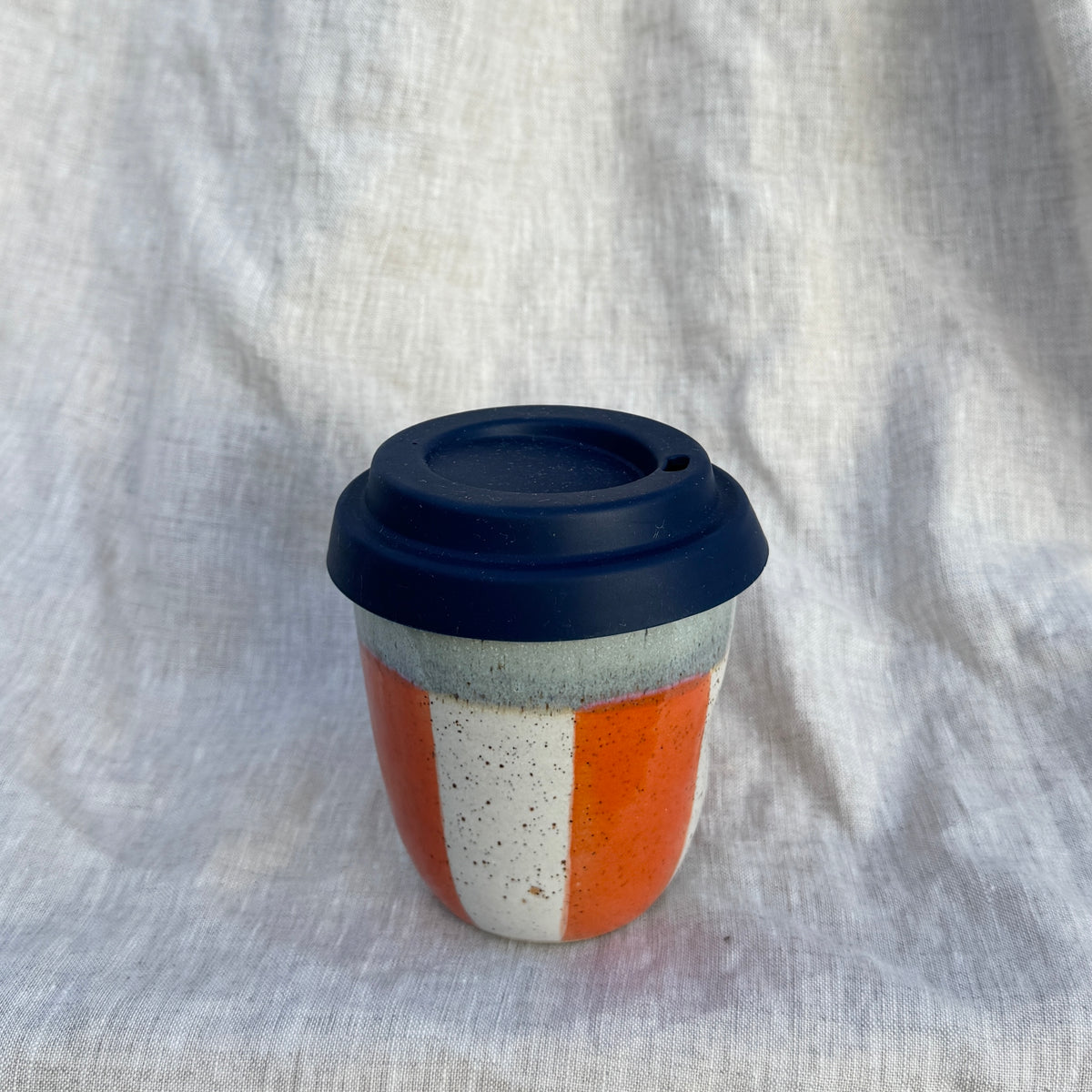 Travel Cup / Stripe Orange Light Blue