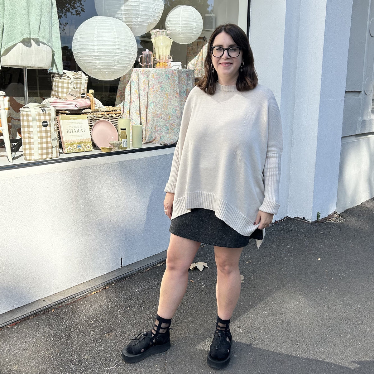 Pure Merino Boxy Split Knit / Oatmeal
