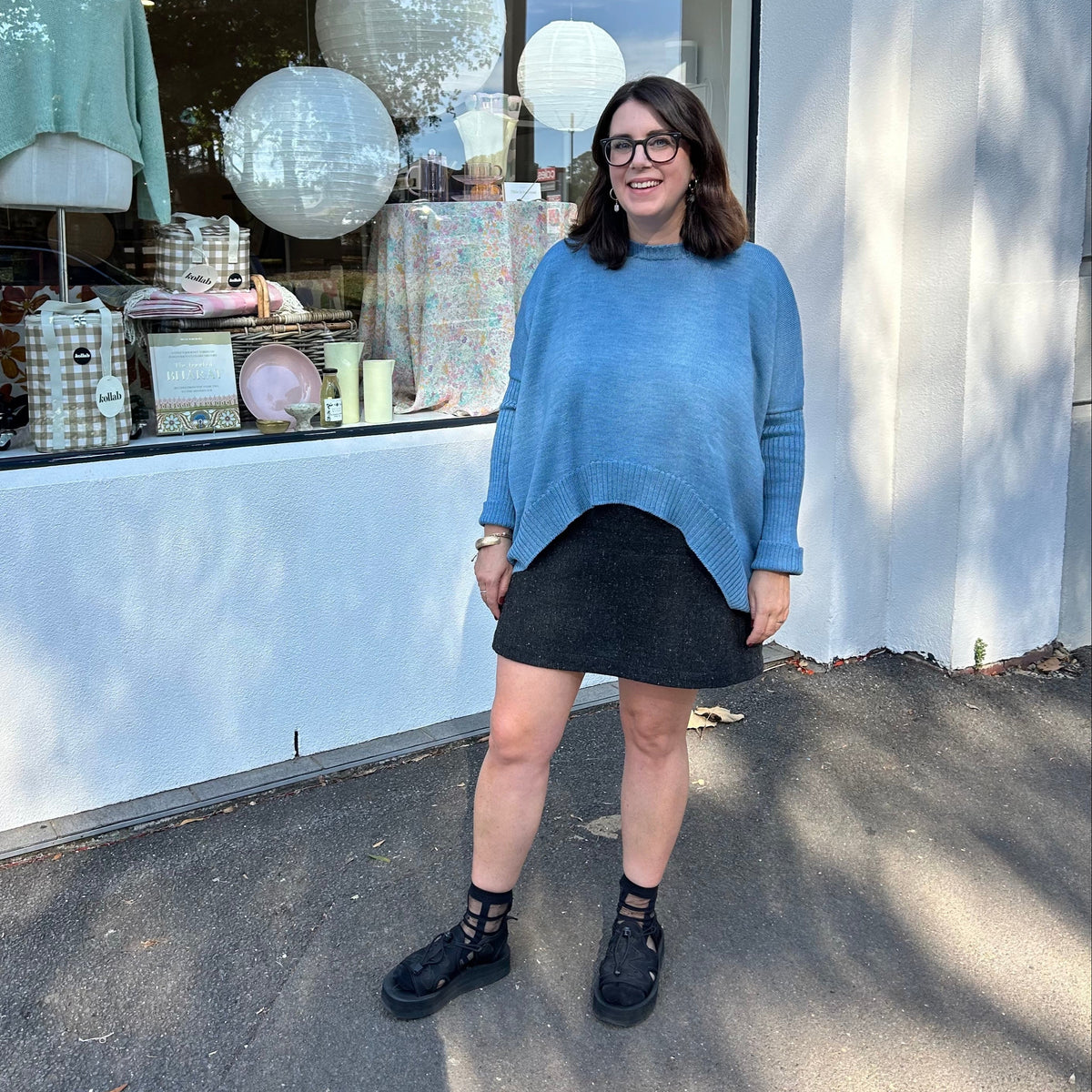 Pure Merino Boxy Crop Knit / Azure