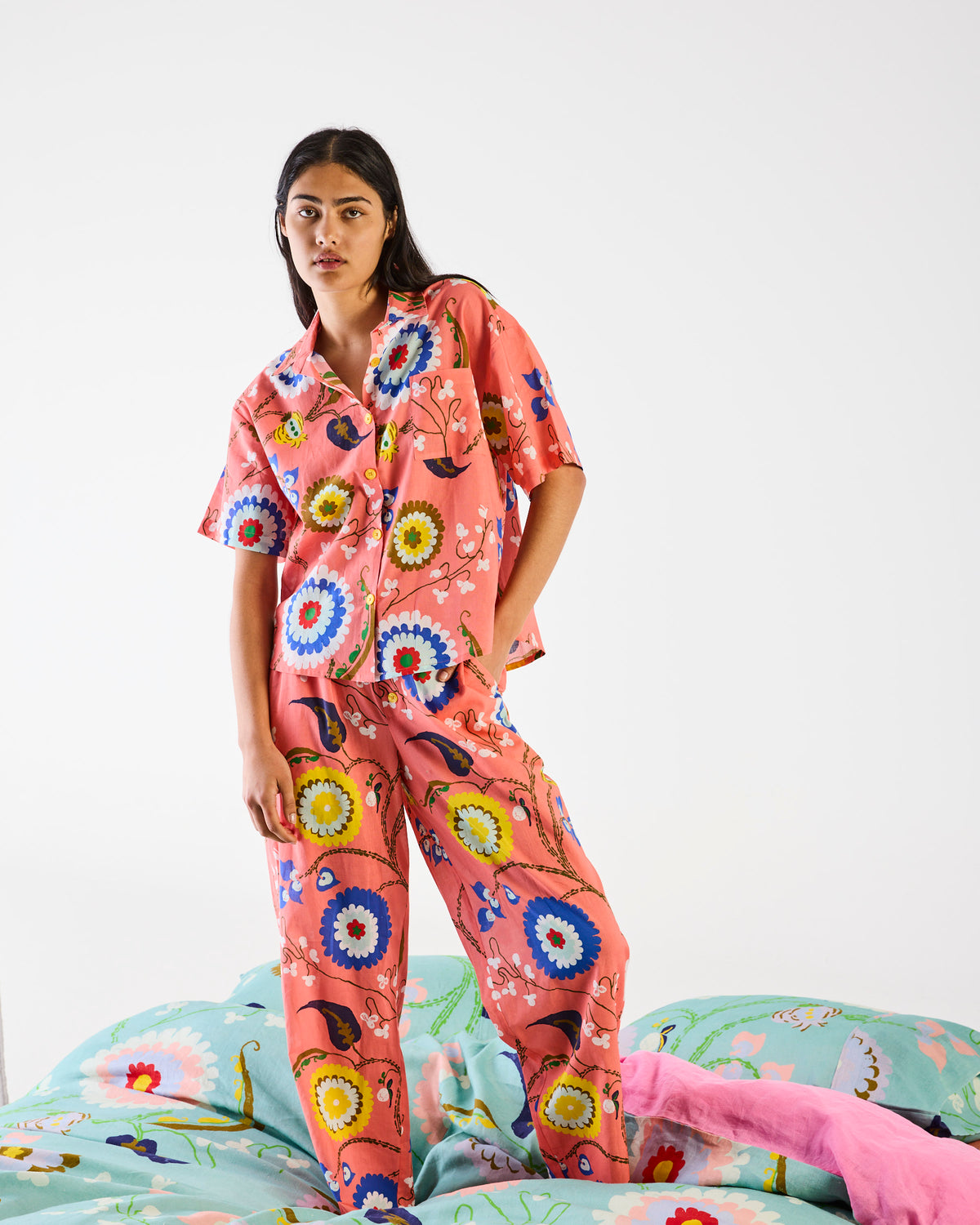Anna Spiro Isabelle Sunset Cotton Short Sleeve Shirt & Pant PJ Set