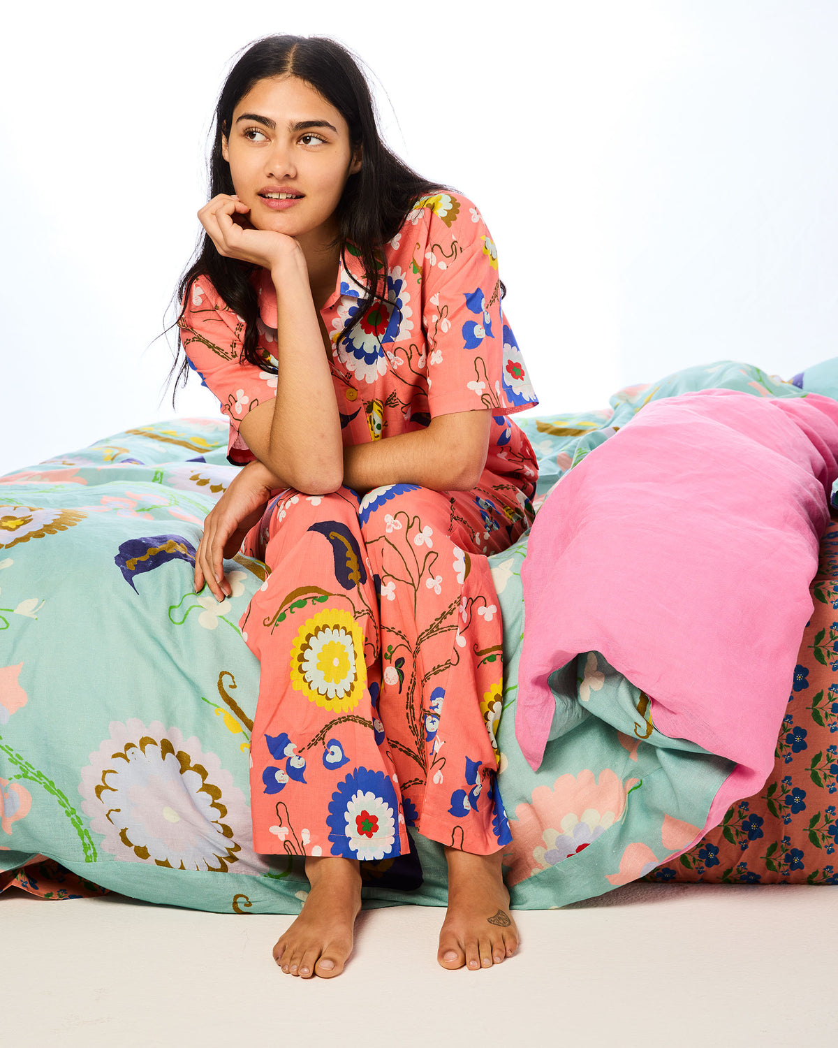 Anna Spiro Isabelle Sunset Cotton Short Sleeve Shirt & Pant PJ Set