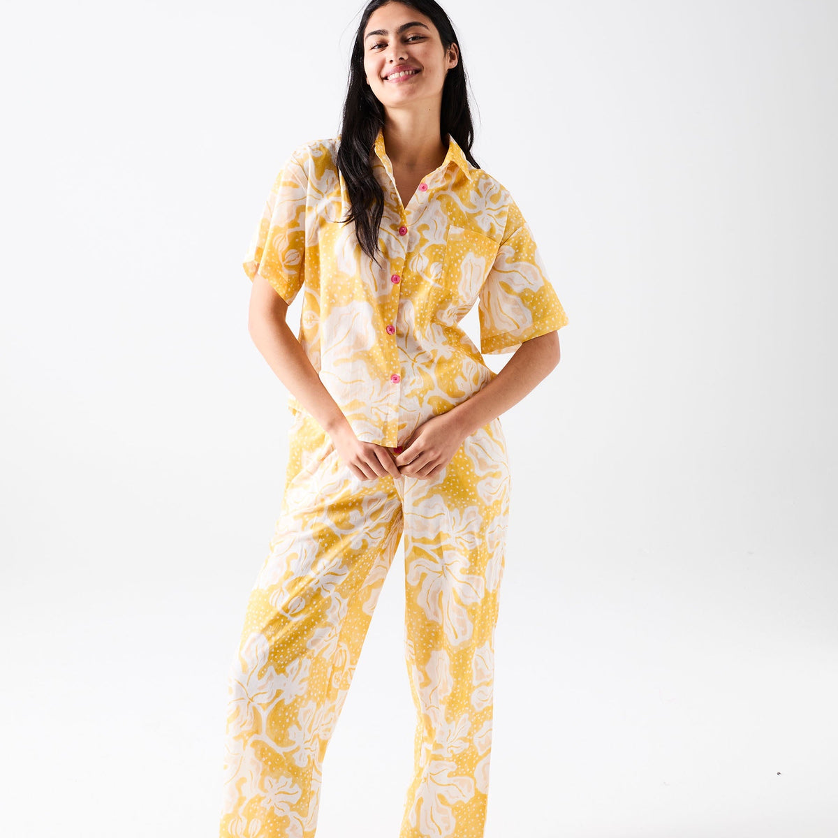 Anna Spiro Elsternwig Fig Cotton Short Sleeve Shirt & Pant PJ Set