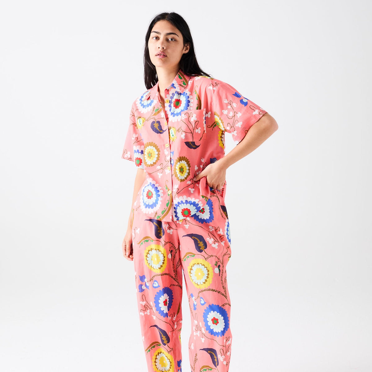 Anna Spiro Isabelle Sunset Cotton Short Sleeve Shirt & Pant PJ Set