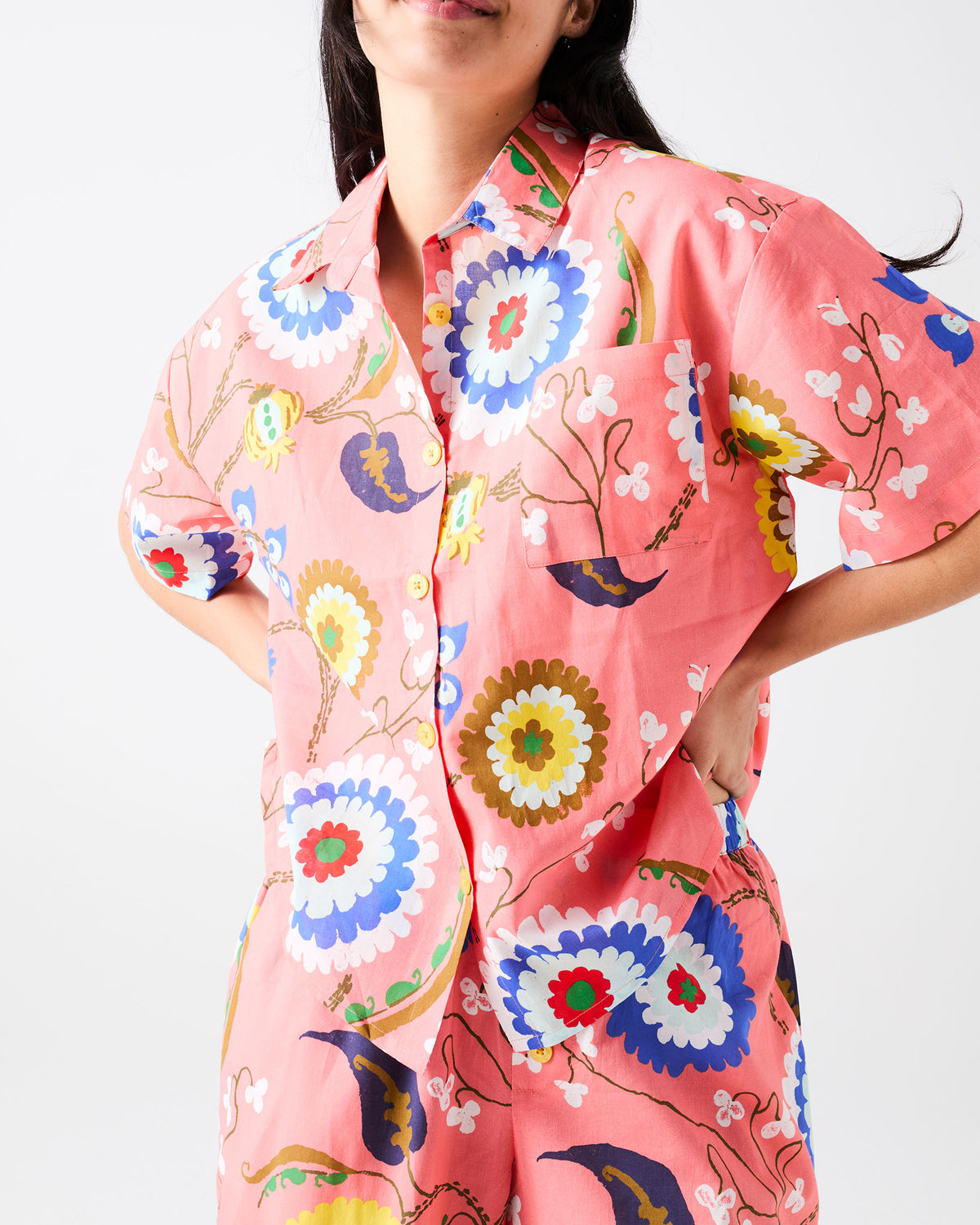 Anna Spiro Isabelle Sunset Cotton Short Sleeve Shirt & Pant PJ Set