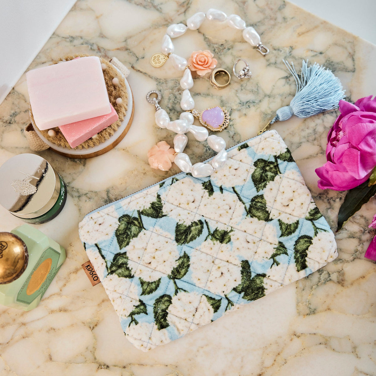 Hydrangea Blue Velvet Cosmetics Purse