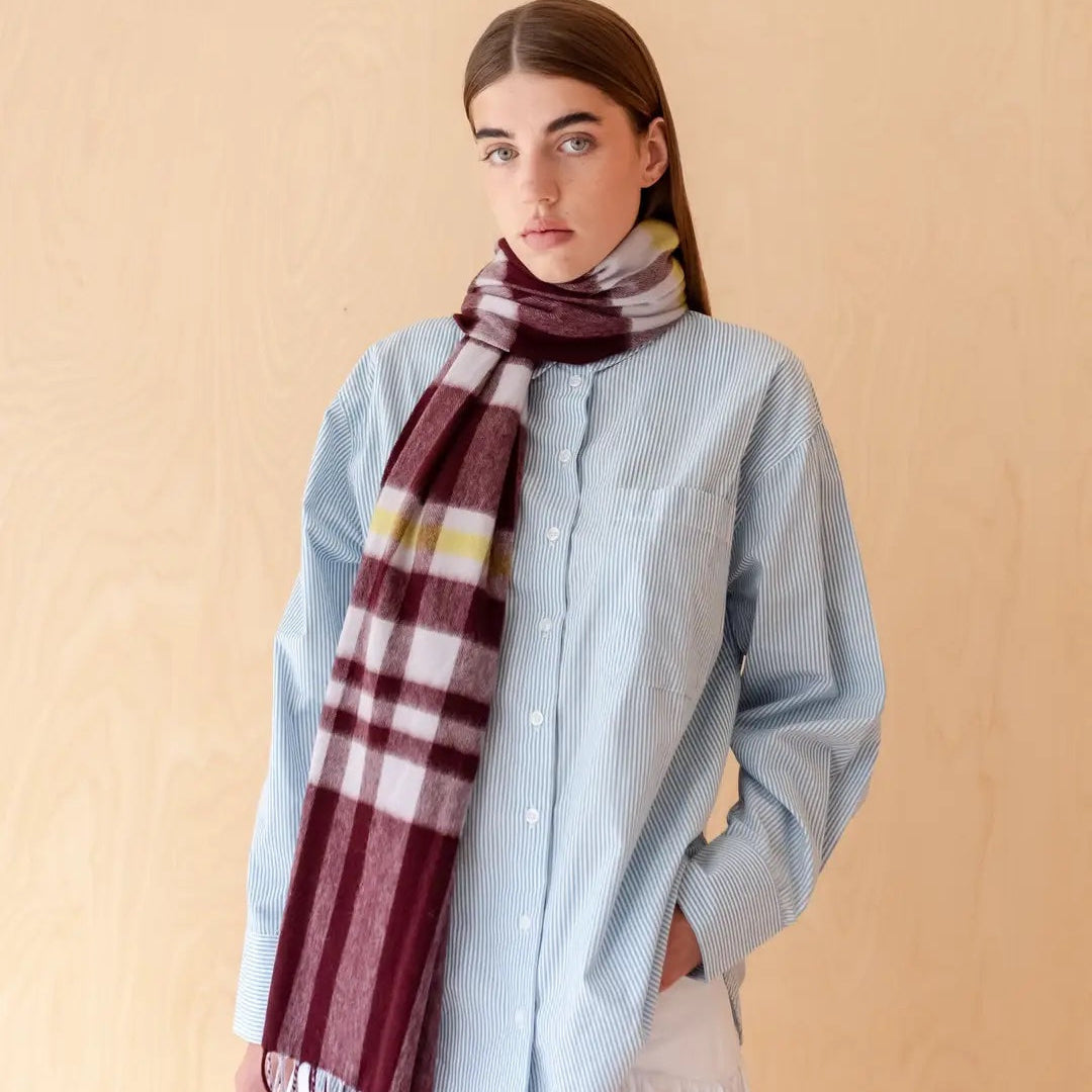 Lambswool Oversized Scarf / Burgundy Modern Tartan