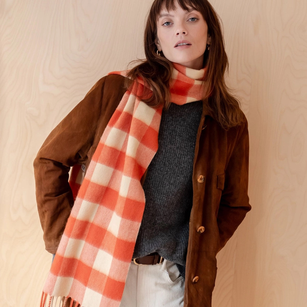 Lambswool Scarf / Orange Gingham