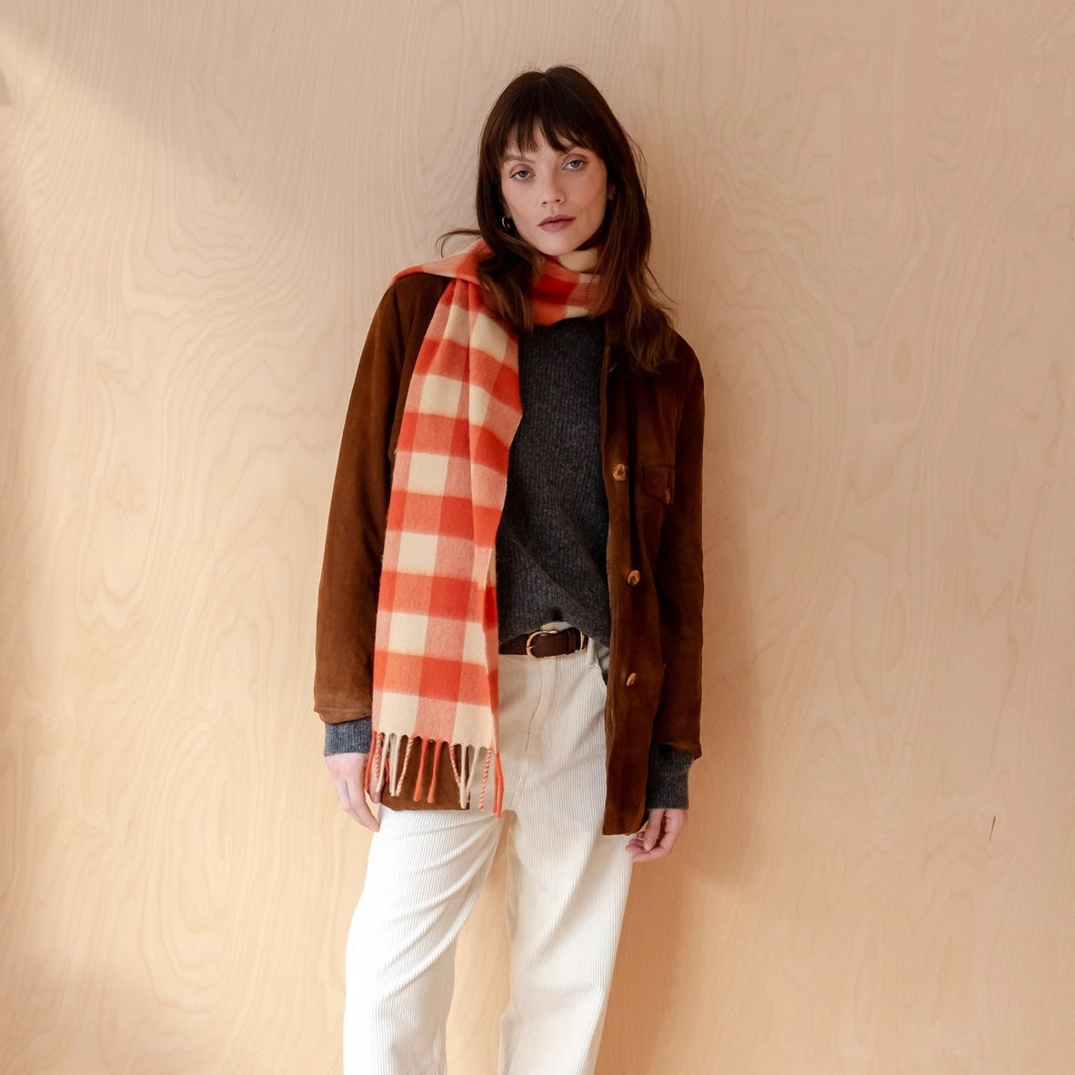 Lambswool Scarf / Orange Gingham