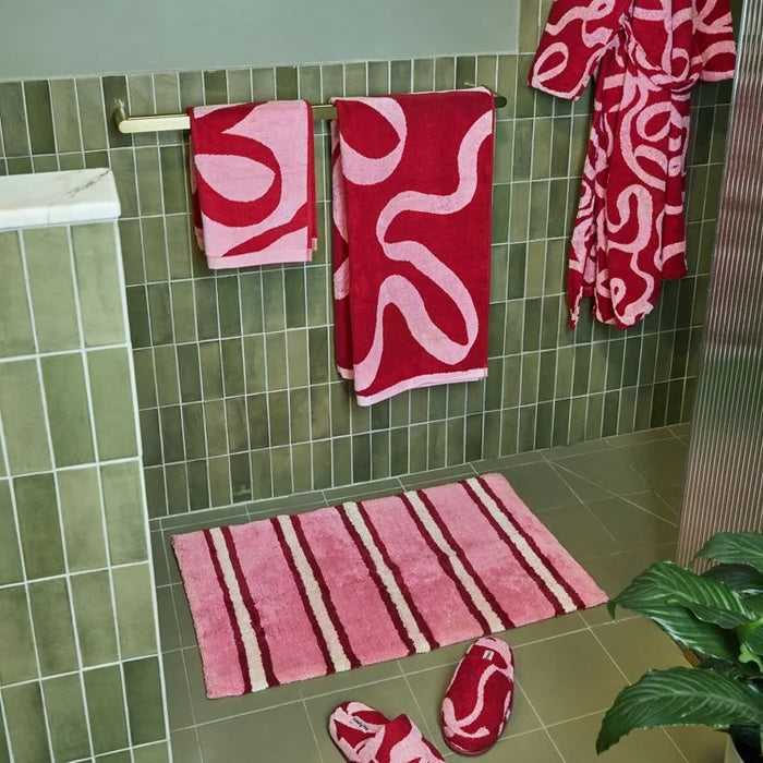Raspberry Stripe Bath Mat