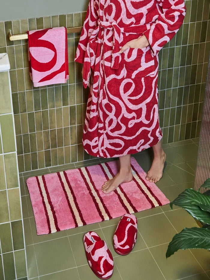 Raspberry Stripe Bath Mat