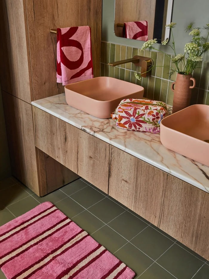 Raspberry Stripe Bath Mat
