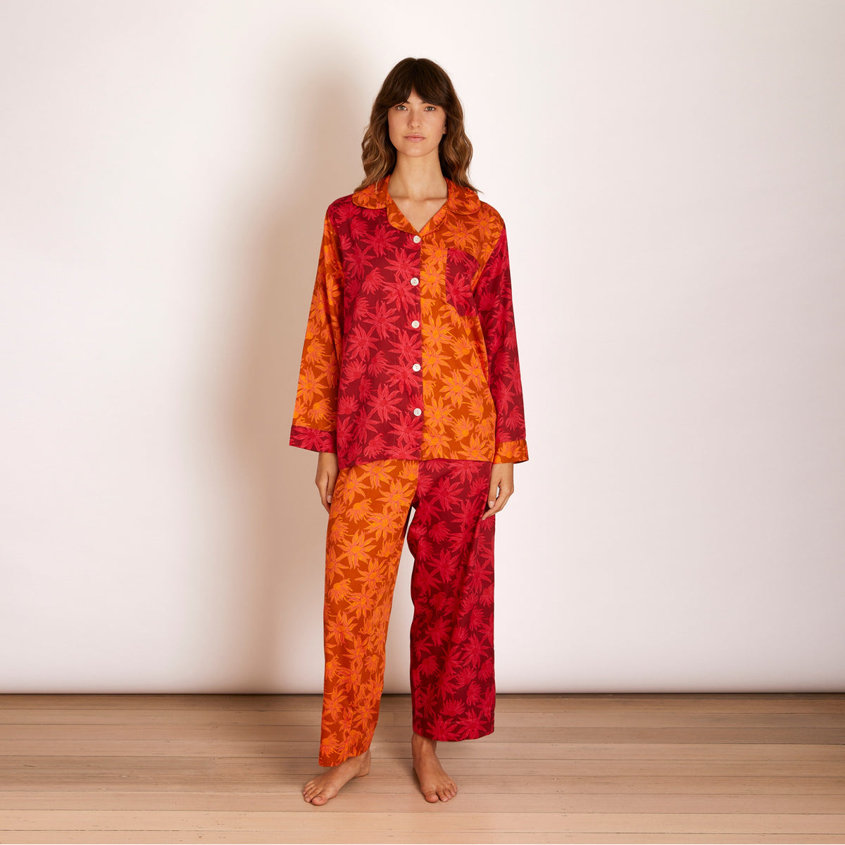 Flannel Flower Cerise Tan Pyjama Set