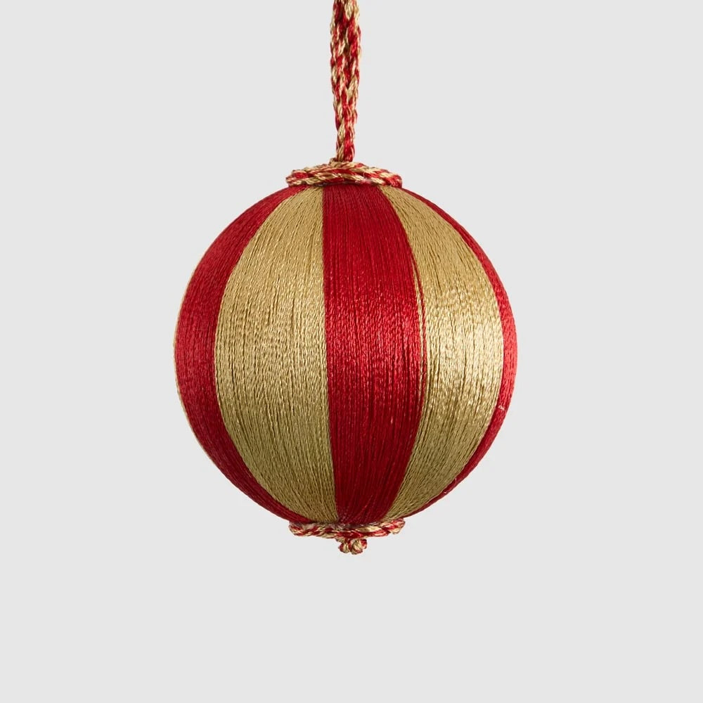Silk Stripe Bauble / Red & Champagne