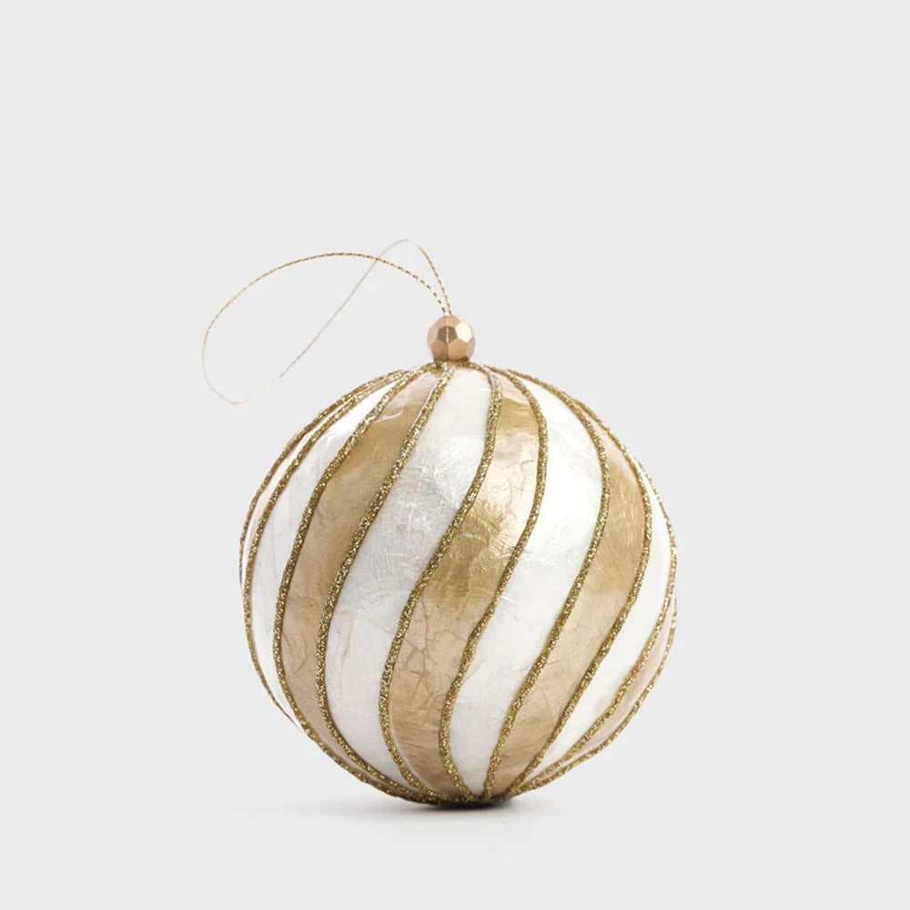 Swirl Hand Painted Capiz Bauble / Gold