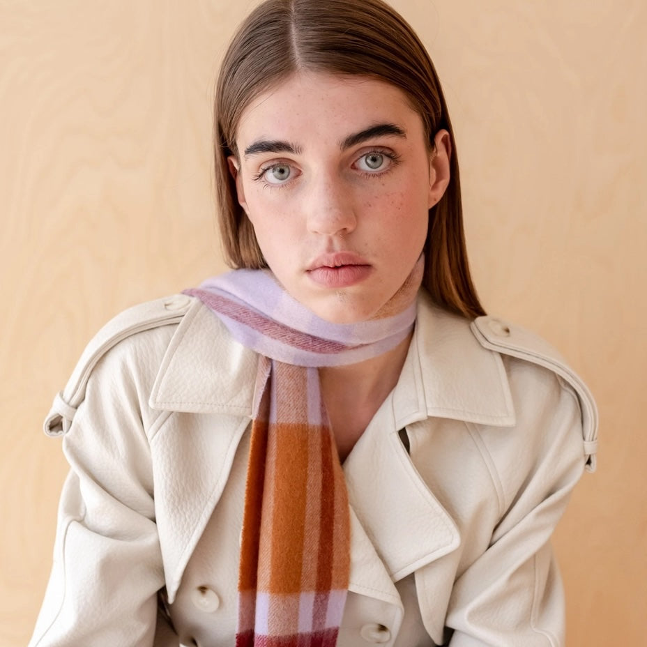 Lambswool Skinny Scarf / Lilac Modern Tartan