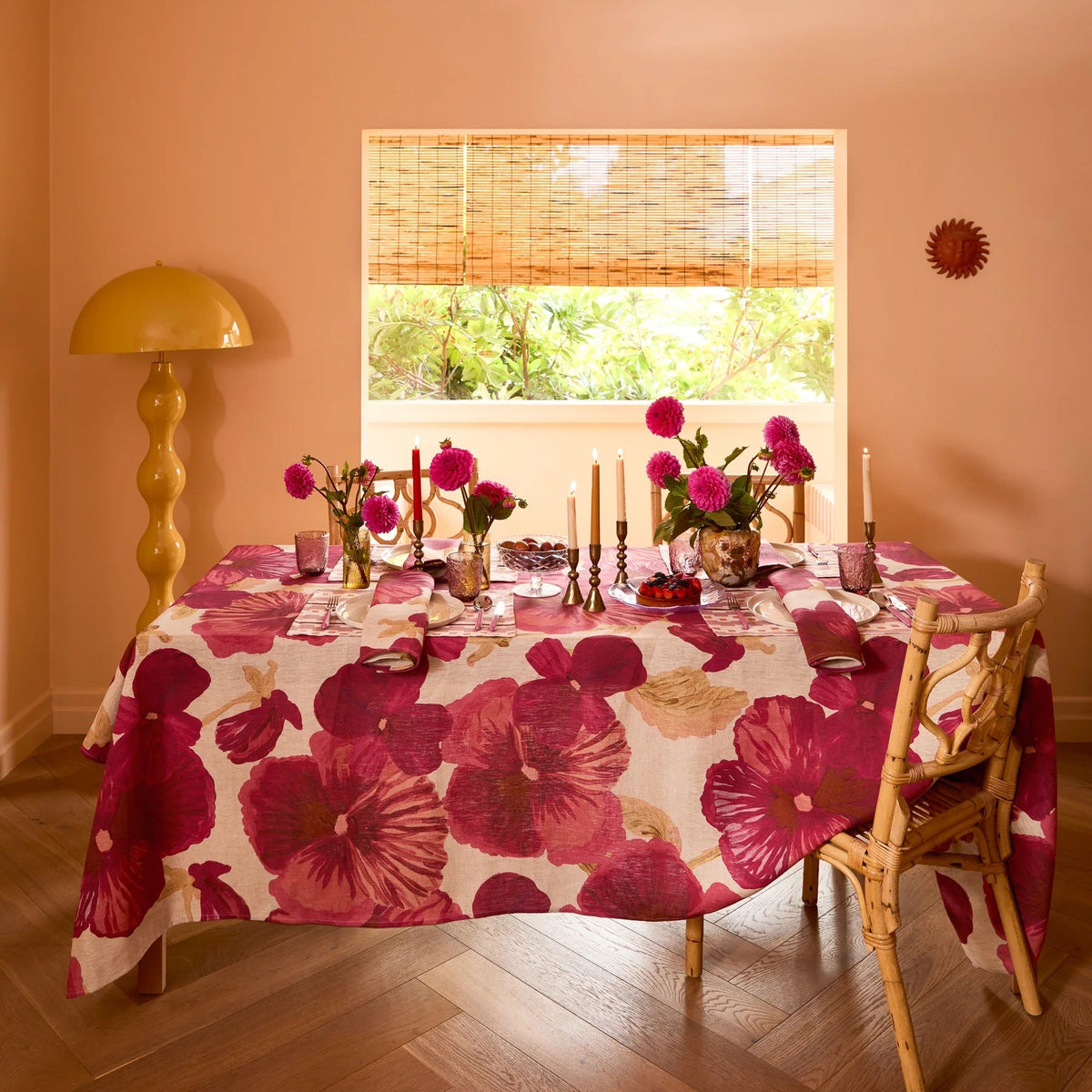 Wild Pansy Pink Linen Tablecloth