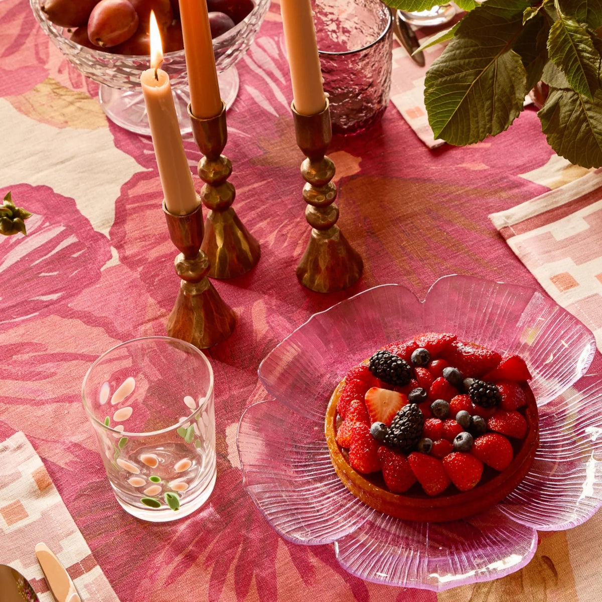 Wild Pansy Pink Linen Tablecloth