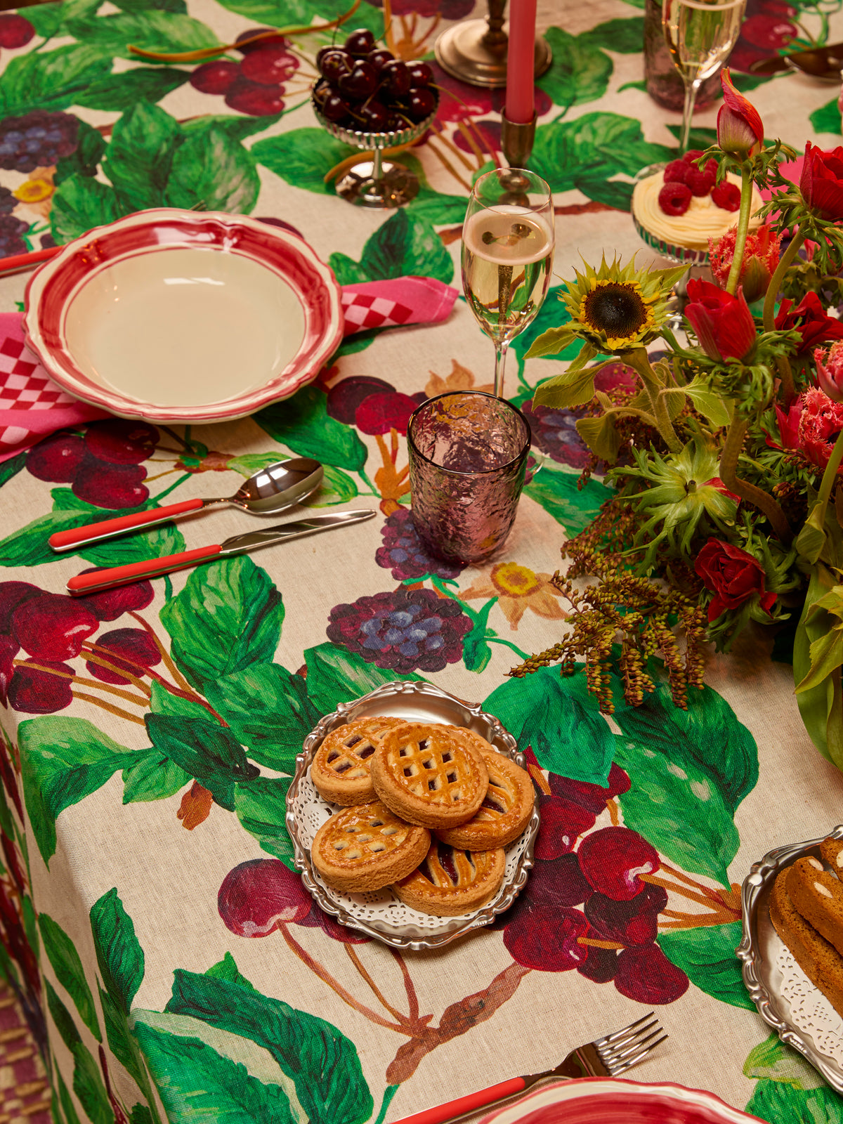 Cherries and Berries Round Tablecloth