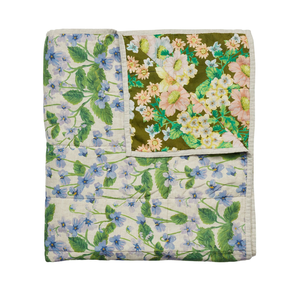 Buttercup Olive / Lilas Blue Quilted Throw
