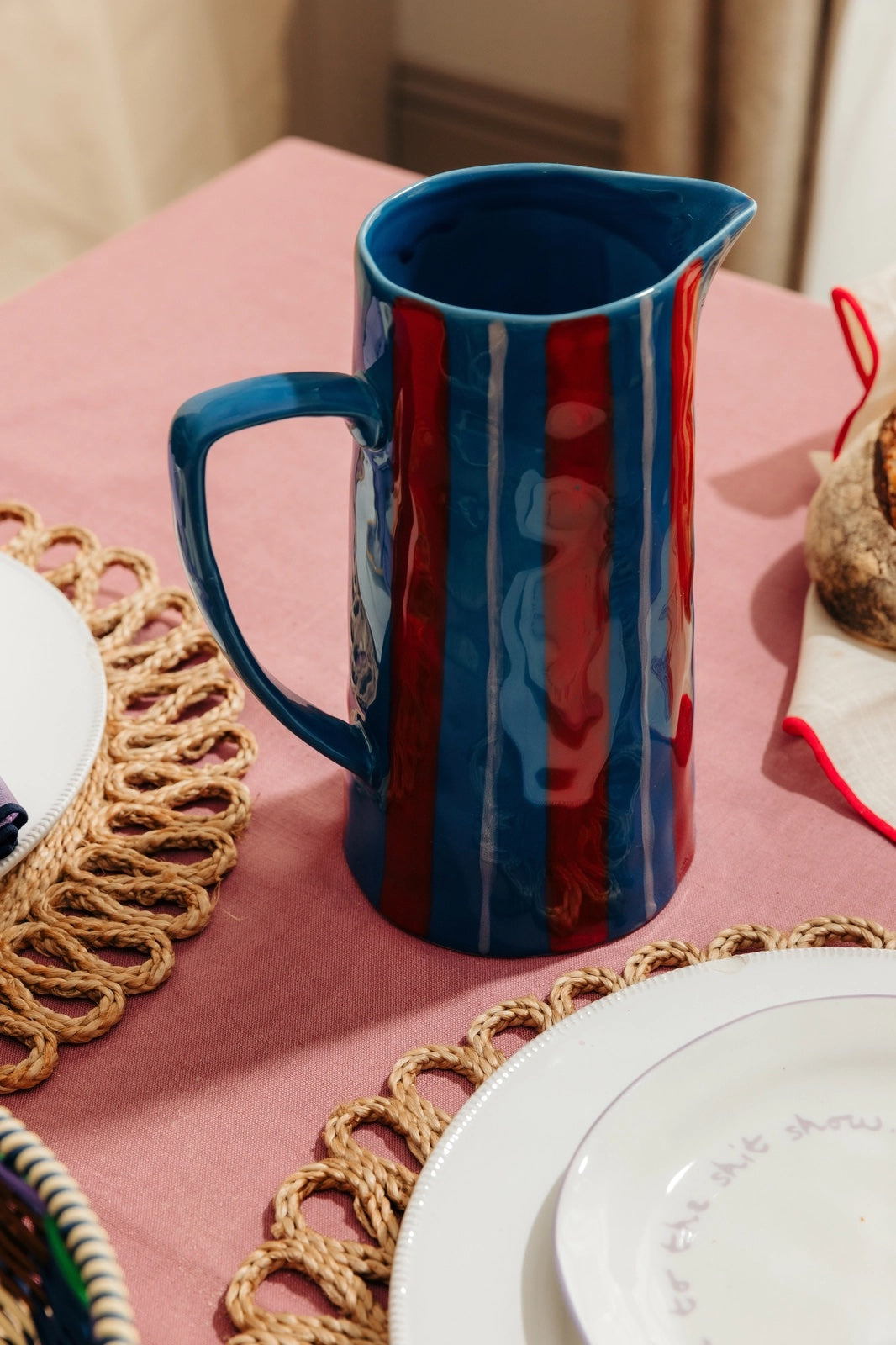 Stripe Jug / Light Blue Red