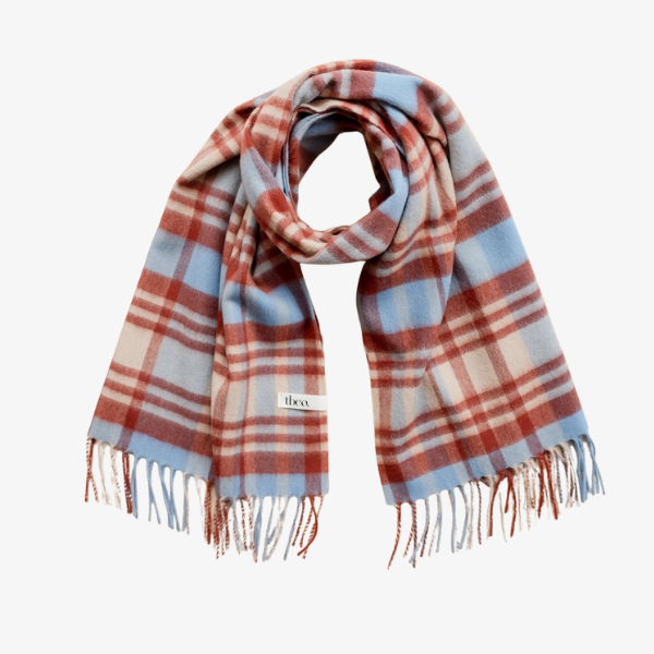 Lambswool Blanket Scarf / Blue Tartan Check