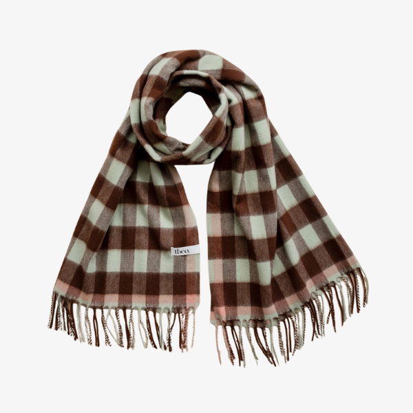 Lambswool Blanket Scarf / Green Gingham