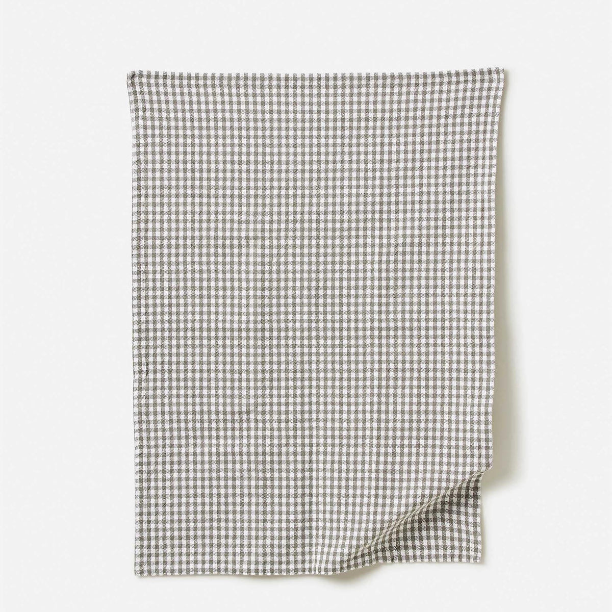 Gingham Washed Cotton Tea Towel / Grey