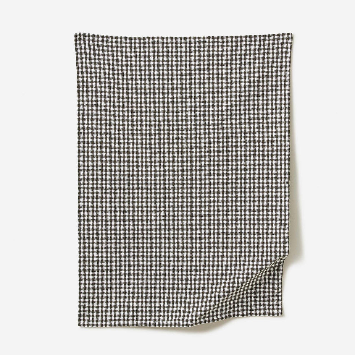 Gingham Washed Cotton Tea Towel / Olive