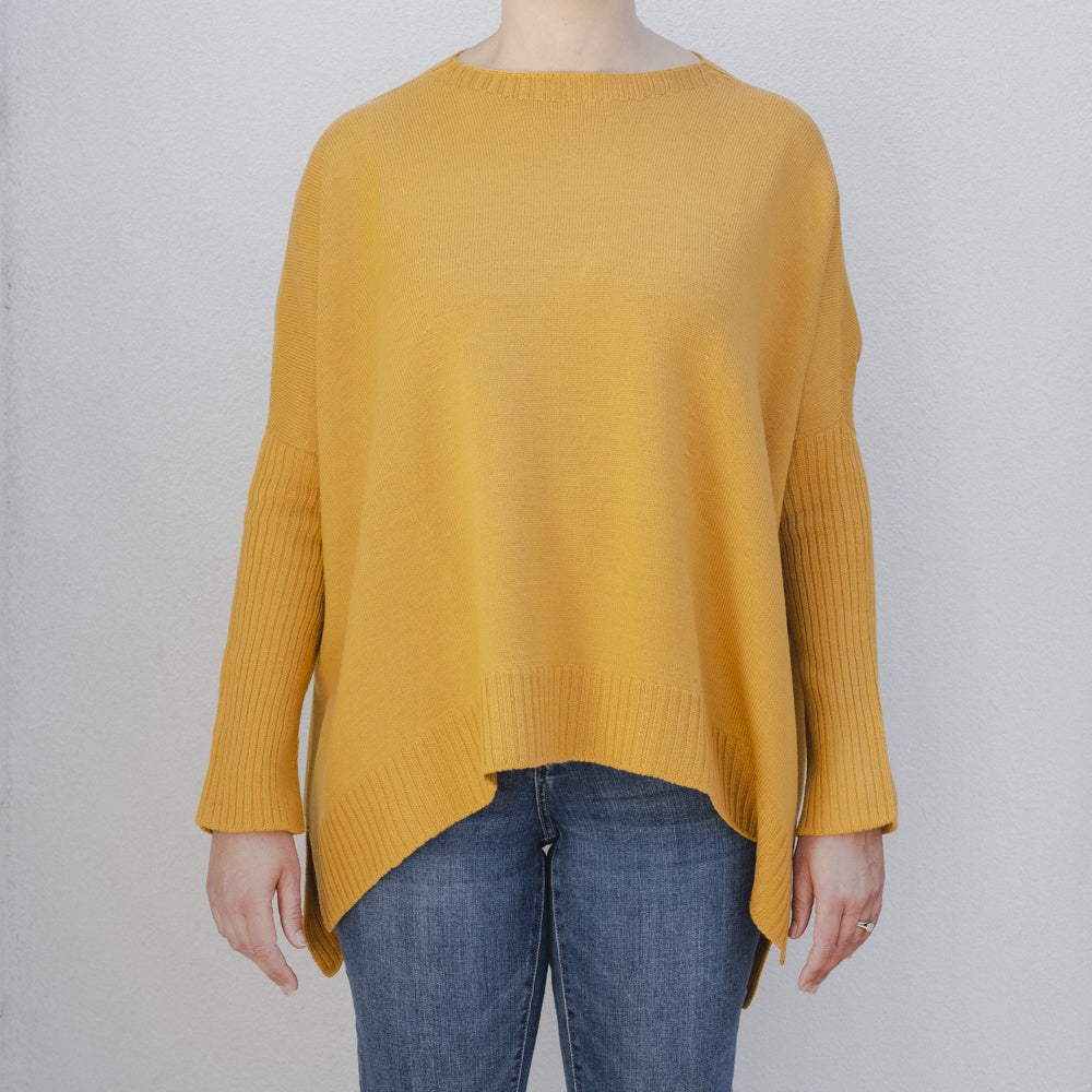 Pure Merino Boxy Split Knit / Mustard
