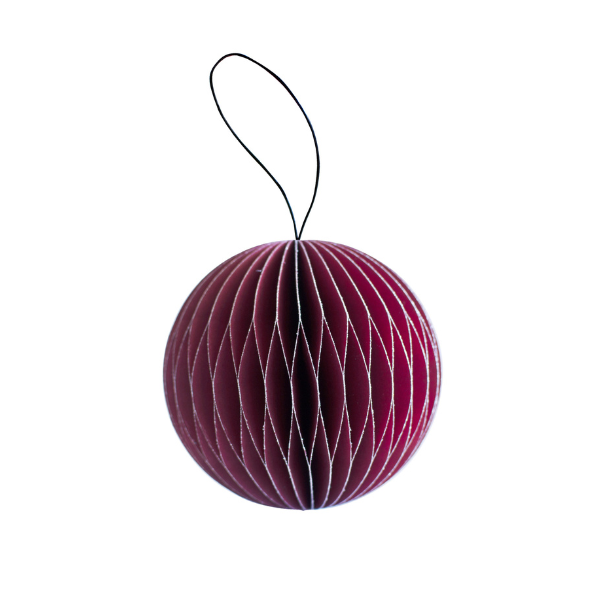 Paper Sphere Ornament / Red with Silver Glitter