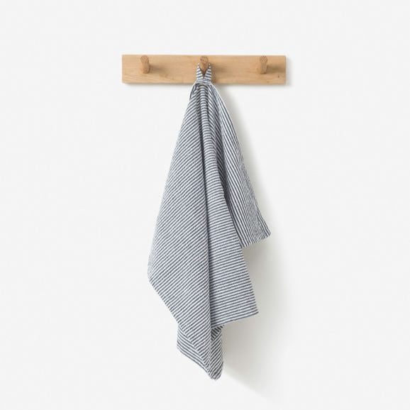 Stripe Washed Cotton Tea Towel / Navy