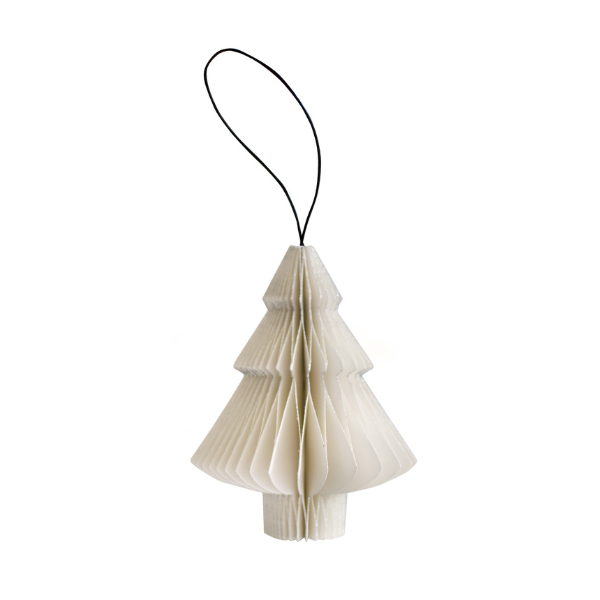Paper Tree Ornament / Off White with Silver Glitter