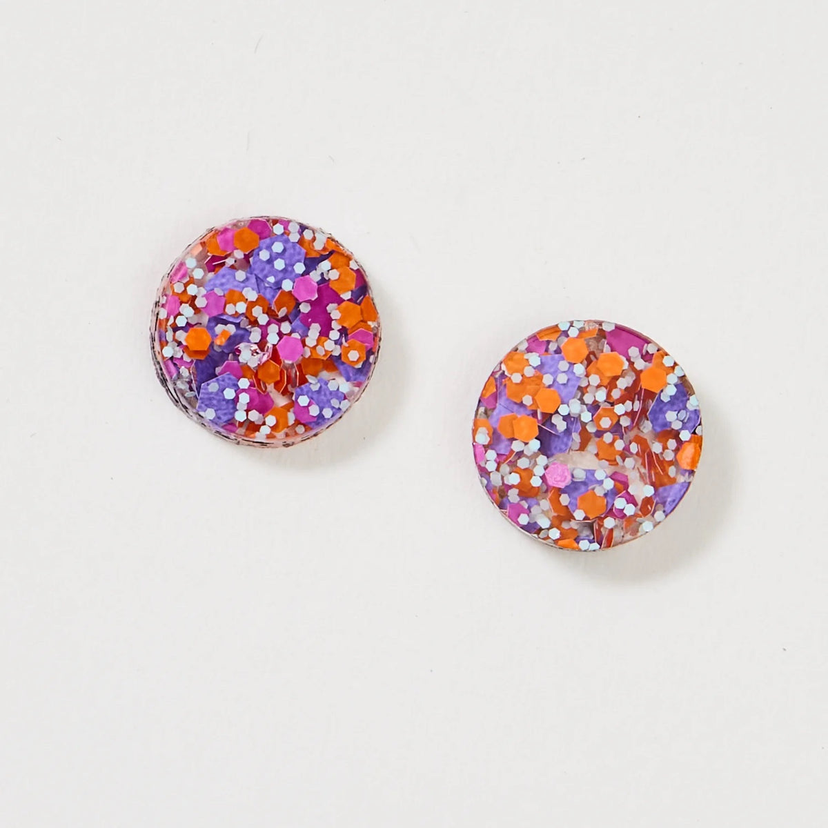 Mini Circle Stud Earrings / Purple Orange