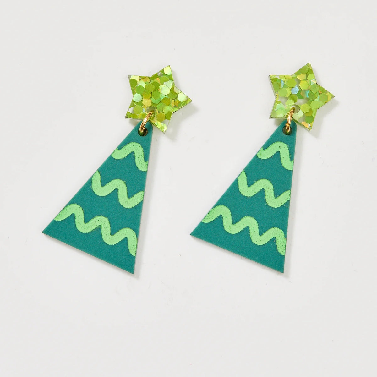 Christmas Tree Earrings Wavy / Spring Green